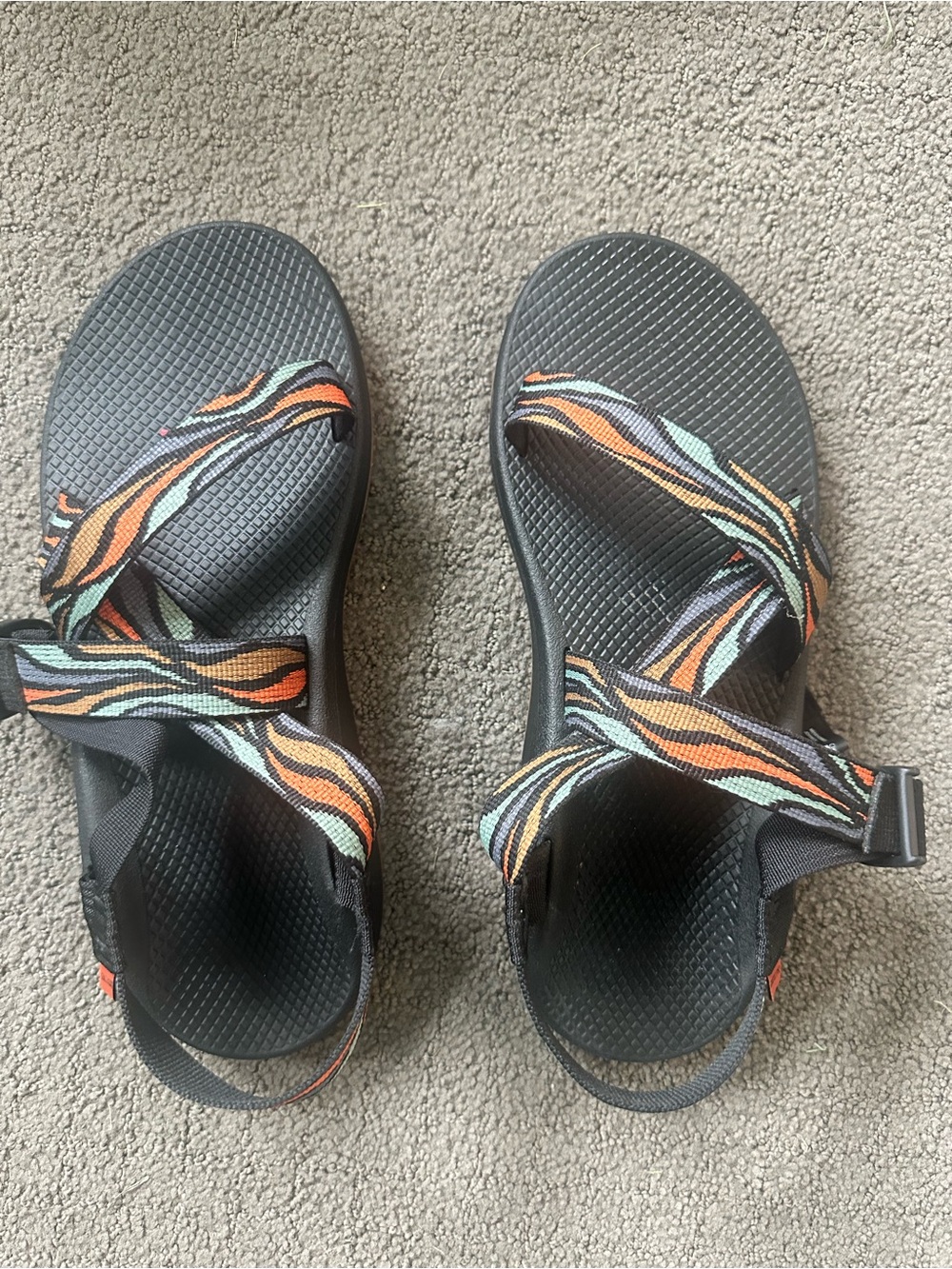Chaco Men's Charcoal Sandals with Orange and Mint Wavy Straps